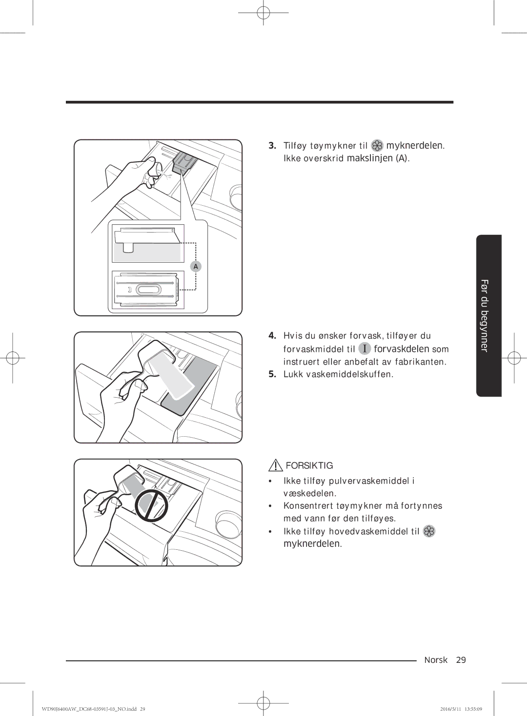 Samsung WD90J6400AW/EE, WD90J6400AW/EG, WD80J6400AW/EG, WD80J6400AW/WS, WD80J6400AW/EE, WD90J6400AX/EE manual Norsk  